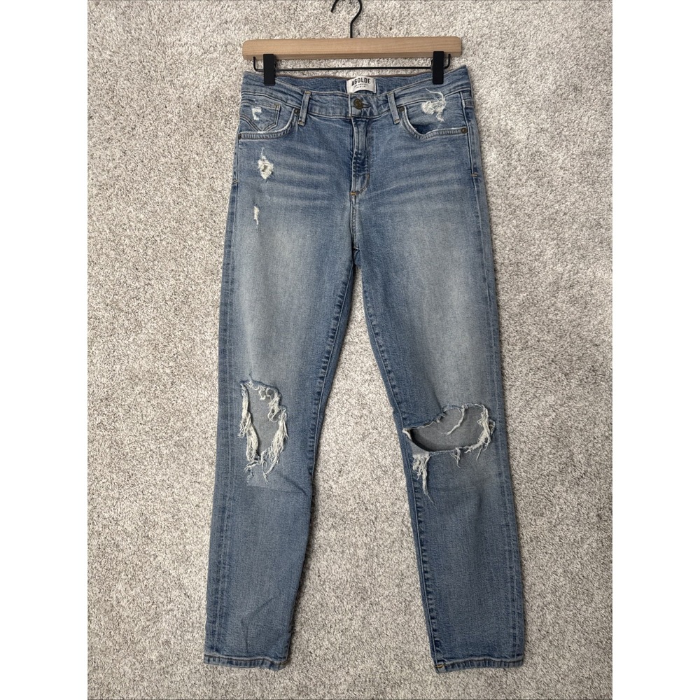 Agolde Distressed Light Blue Ankle Crop Jeans
